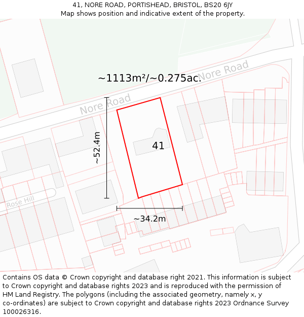 41, NORE ROAD, PORTISHEAD, BRISTOL, BS20 6JY: Plot and title map