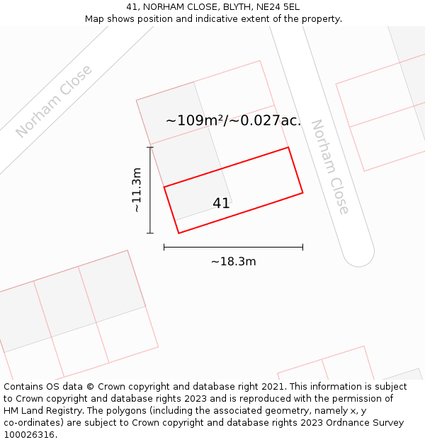 41, NORHAM CLOSE, BLYTH, NE24 5EL: Plot and title map