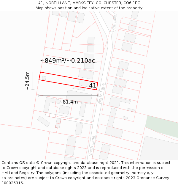 41, NORTH LANE, MARKS TEY, COLCHESTER, CO6 1EG: Plot and title map