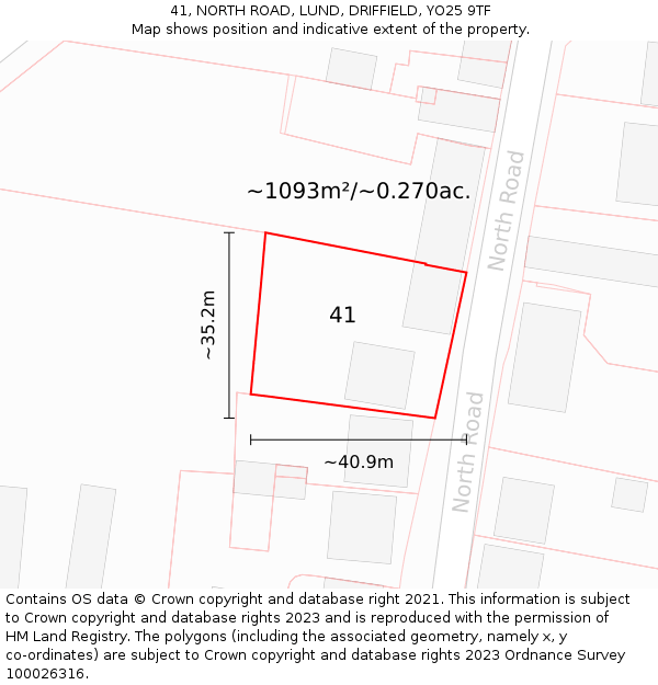 41, NORTH ROAD, LUND, DRIFFIELD, YO25 9TF: Plot and title map