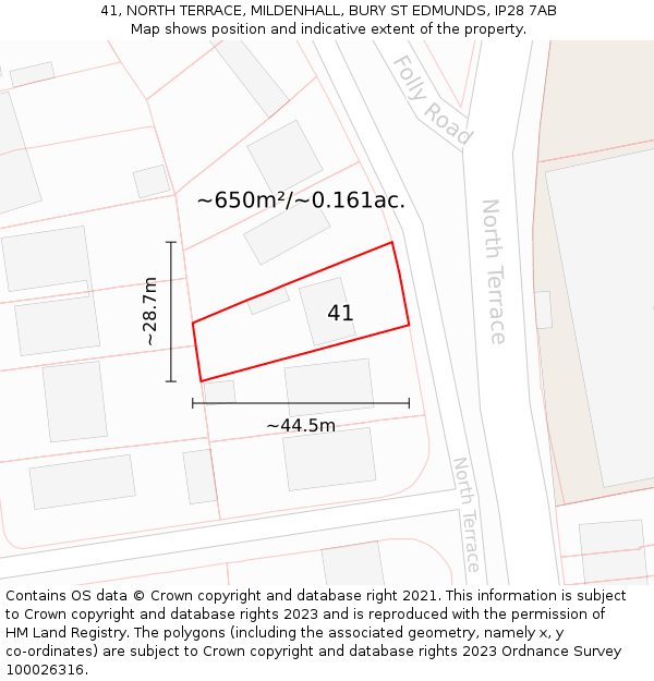 41, NORTH TERRACE, MILDENHALL, BURY ST EDMUNDS, IP28 7AB: Plot and title map