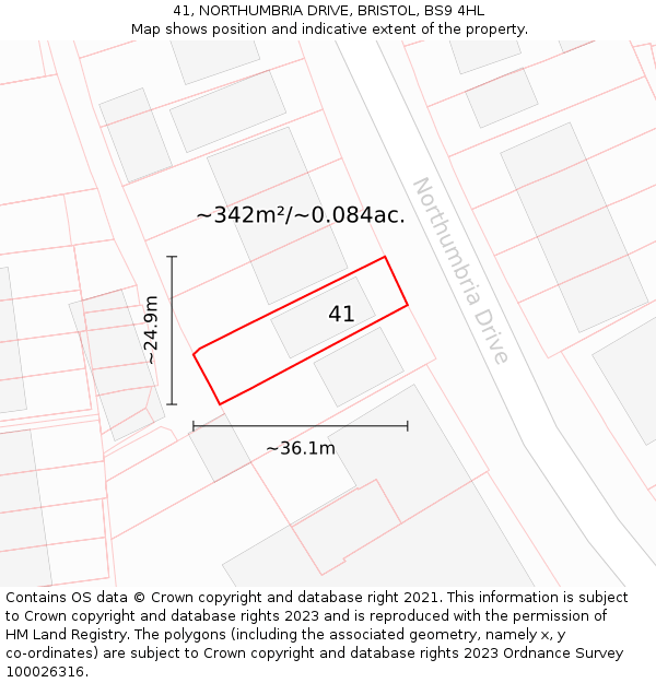 41, NORTHUMBRIA DRIVE, BRISTOL, BS9 4HL: Plot and title map