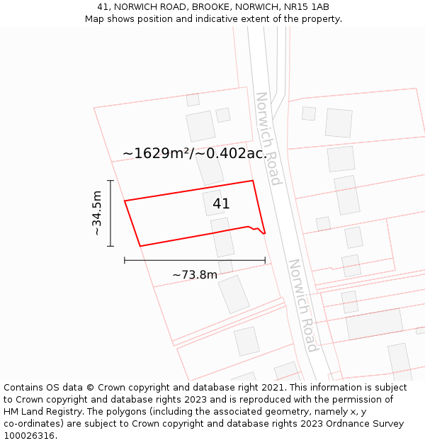 41, NORWICH ROAD, BROOKE, NORWICH, NR15 1AB: Plot and title map