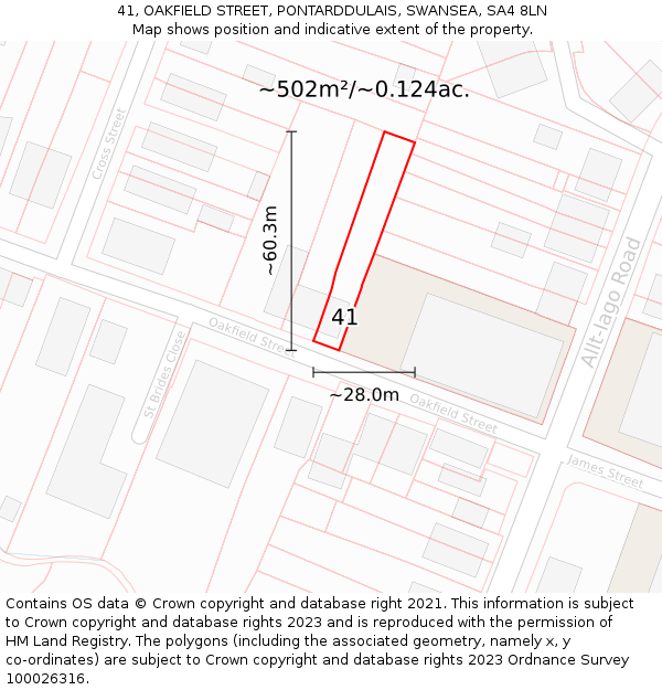 41, OAKFIELD STREET, PONTARDDULAIS, SWANSEA, SA4 8LN: Plot and title map