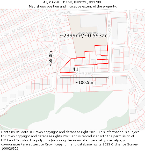 41, OAKHILL DRIVE, BRISTOL, BS3 5EU: Plot and title map