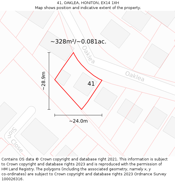 41, OAKLEA, HONITON, EX14 1XH: Plot and title map