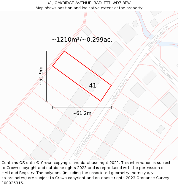 41, OAKRIDGE AVENUE, RADLETT, WD7 8EW: Plot and title map