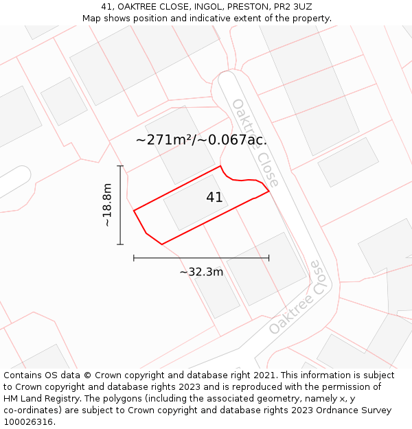 41, OAKTREE CLOSE, INGOL, PRESTON, PR2 3UZ: Plot and title map