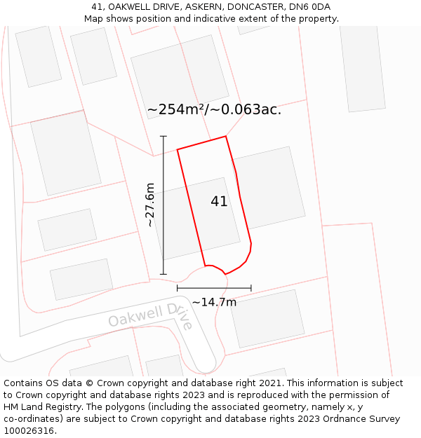 41, OAKWELL DRIVE, ASKERN, DONCASTER, DN6 0DA: Plot and title map