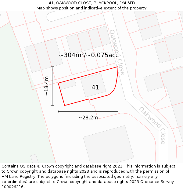 41, OAKWOOD CLOSE, BLACKPOOL, FY4 5FD: Plot and title map