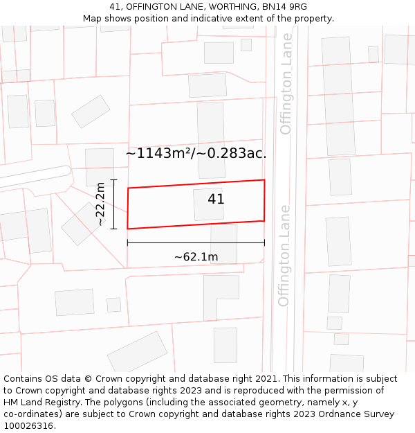 41, OFFINGTON LANE, WORTHING, BN14 9RG: Plot and title map