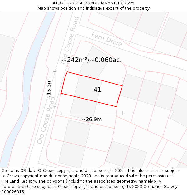 41, OLD COPSE ROAD, HAVANT, PO9 2YA: Plot and title map