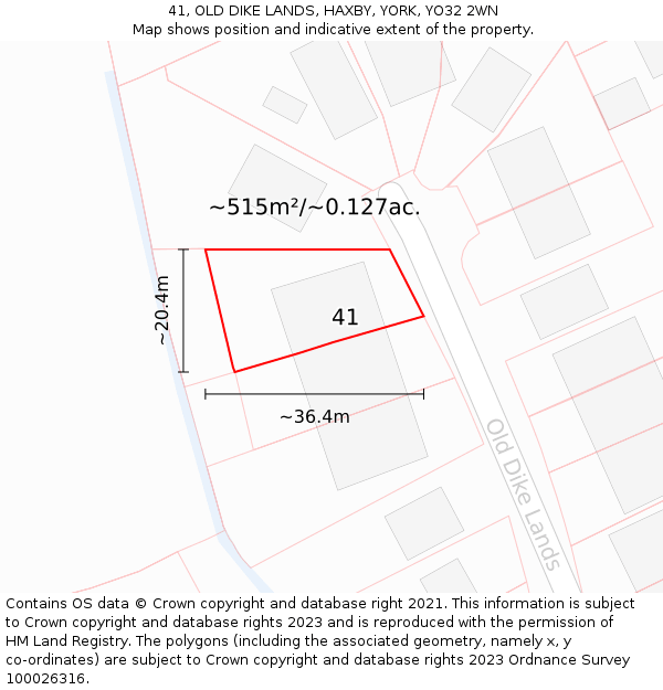 41, OLD DIKE LANDS, HAXBY, YORK, YO32 2WN: Plot and title map