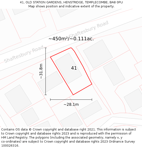 41, OLD STATION GARDENS, HENSTRIDGE, TEMPLECOMBE, BA8 0PU: Plot and title map