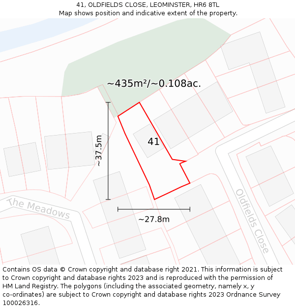 41, OLDFIELDS CLOSE, LEOMINSTER, HR6 8TL: Plot and title map