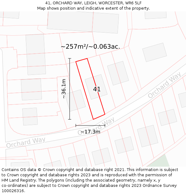 41, ORCHARD WAY, LEIGH, WORCESTER, WR6 5LF: Plot and title map