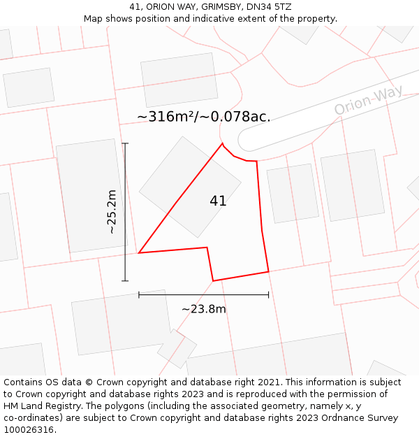 41, ORION WAY, GRIMSBY, DN34 5TZ: Plot and title map