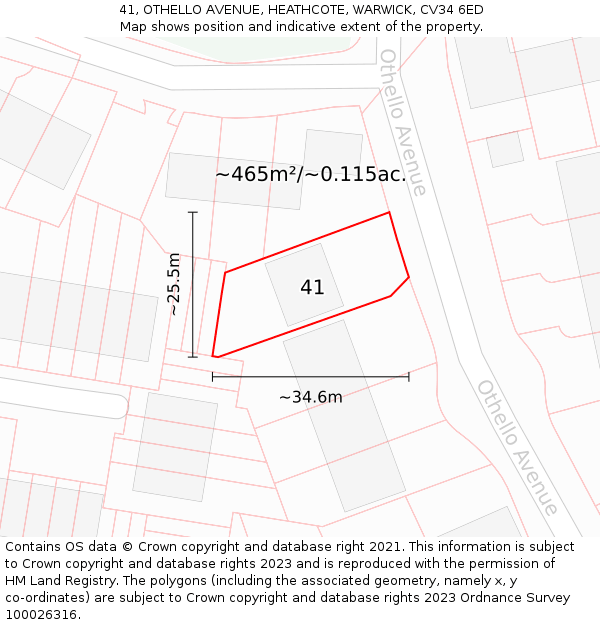 41, OTHELLO AVENUE, HEATHCOTE, WARWICK, CV34 6ED: Plot and title map