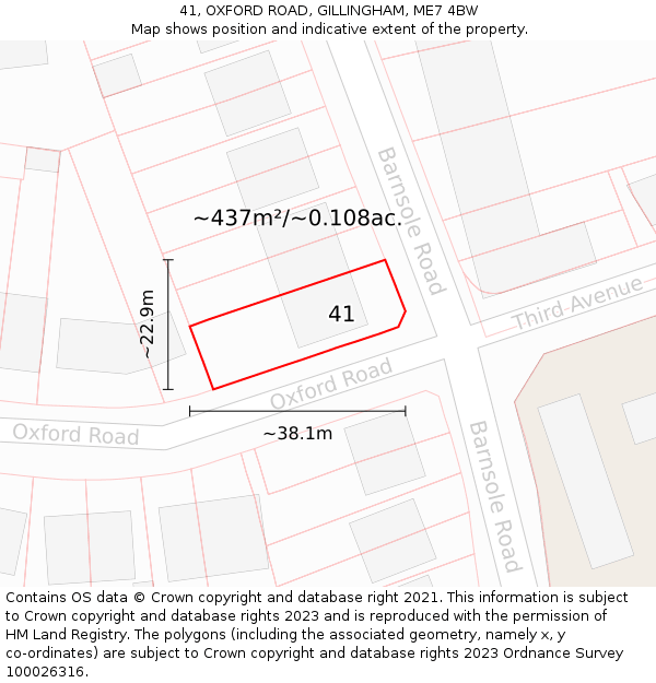 41, OXFORD ROAD, GILLINGHAM, ME7 4BW: Plot and title map