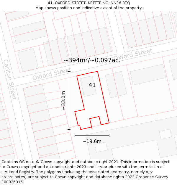 41, OXFORD STREET, KETTERING, NN16 8EQ: Plot and title map