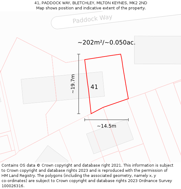 41, PADDOCK WAY, BLETCHLEY, MILTON KEYNES, MK2 2ND: Plot and title map