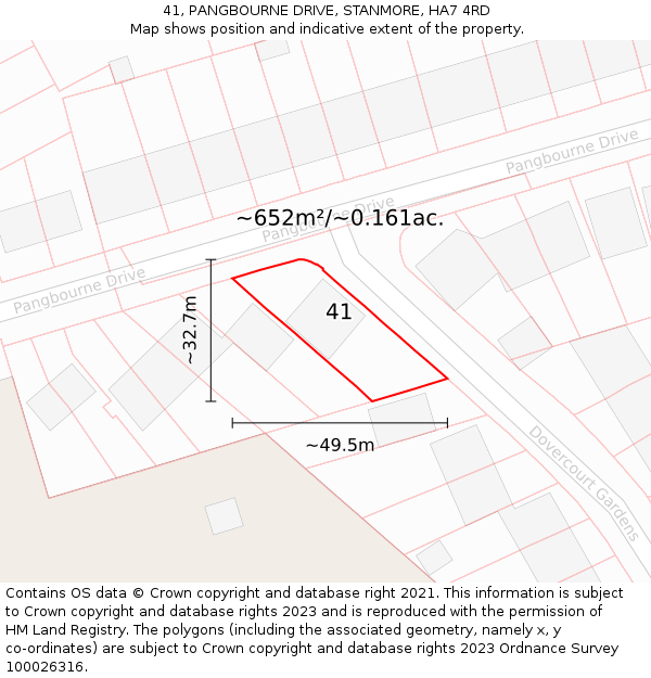 41, PANGBOURNE DRIVE, STANMORE, HA7 4RD: Plot and title map