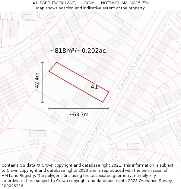 41, PAPPLEWICK LANE, HUCKNALL, NOTTINGHAM, NG15 7TN: Plot and title map