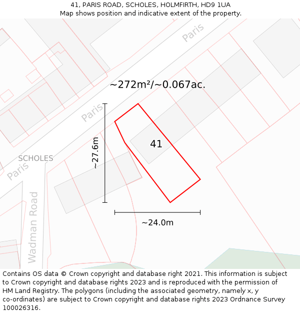 41, PARIS ROAD, SCHOLES, HOLMFIRTH, HD9 1UA: Plot and title map