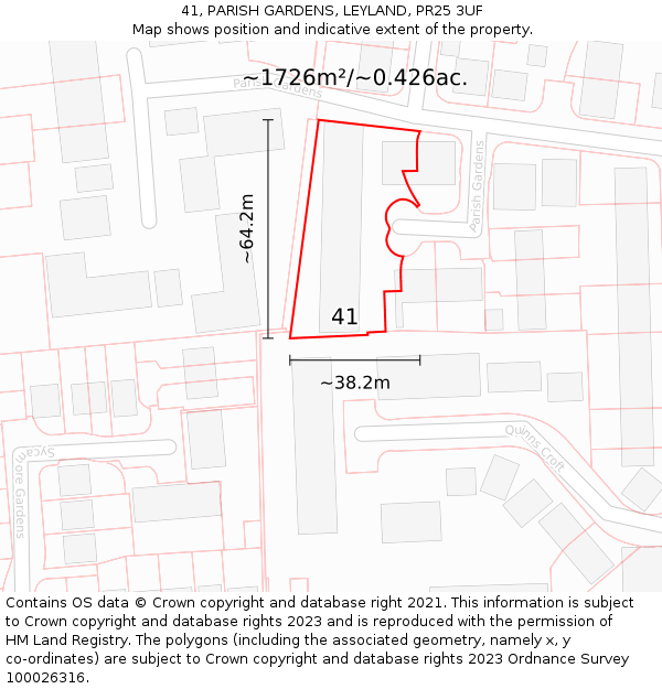 41, PARISH GARDENS, LEYLAND, PR25 3UF: Plot and title map