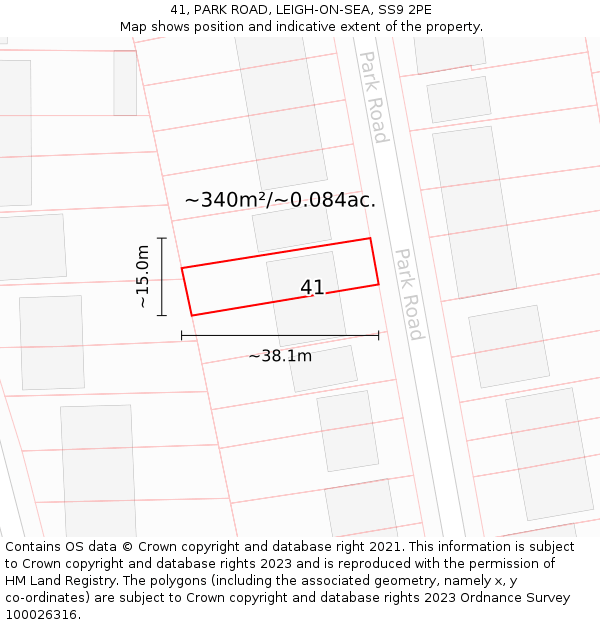 41, PARK ROAD, LEIGH-ON-SEA, SS9 2PE: Plot and title map