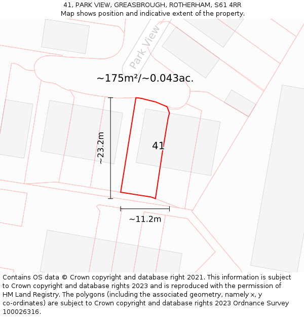 41, PARK VIEW, GREASBROUGH, ROTHERHAM, S61 4RR: Plot and title map