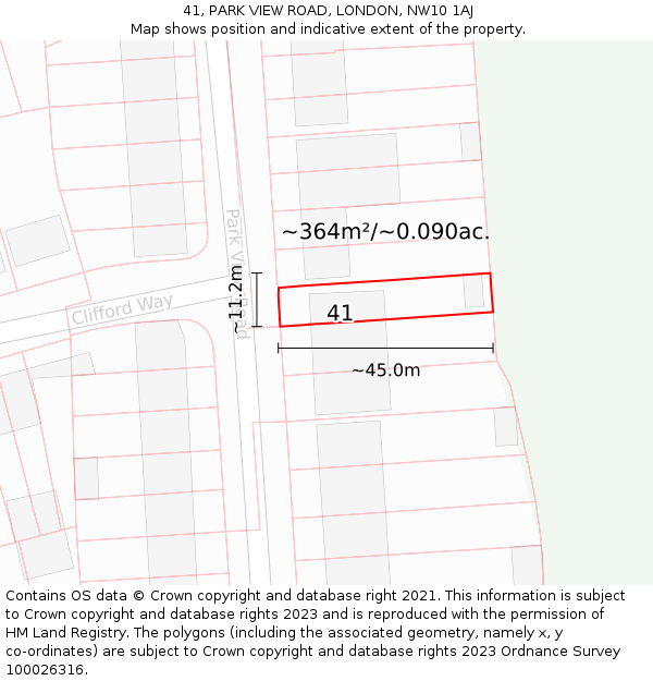 41, PARK VIEW ROAD, LONDON, NW10 1AJ: Plot and title map