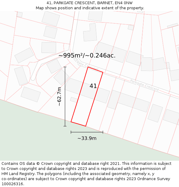 41, PARKGATE CRESCENT, BARNET, EN4 0NW: Plot and title map