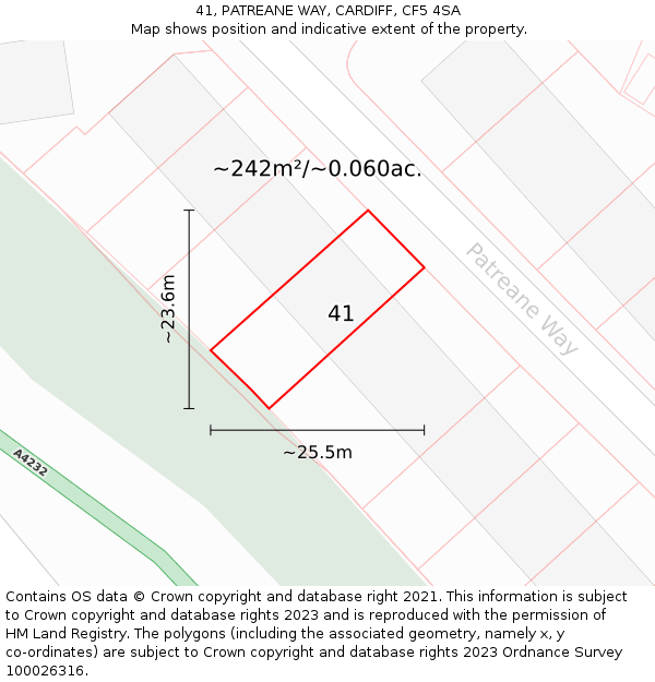 41, PATREANE WAY, CARDIFF, CF5 4SA: Plot and title map