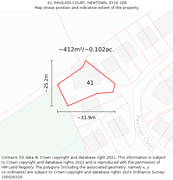 41, PAVILION COURT, NEWTOWN, SY16 1EB: Plot and title map