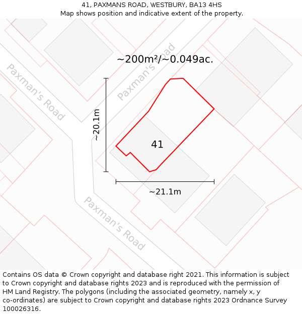 41, PAXMANS ROAD, WESTBURY, BA13 4HS: Plot and title map