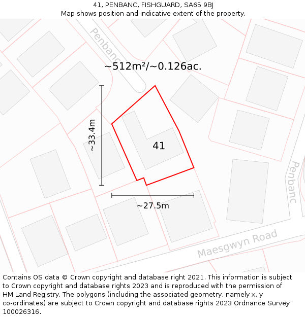 41, PENBANC, FISHGUARD, SA65 9BJ: Plot and title map