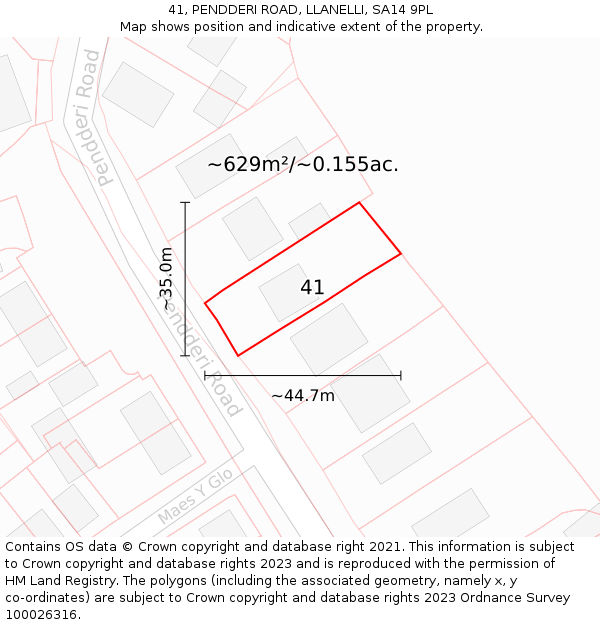 41, PENDDERI ROAD, LLANELLI, SA14 9PL: Plot and title map