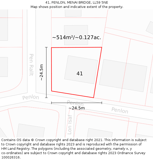 41, PENLON, MENAI BRIDGE, LL59 5NE: Plot and title map