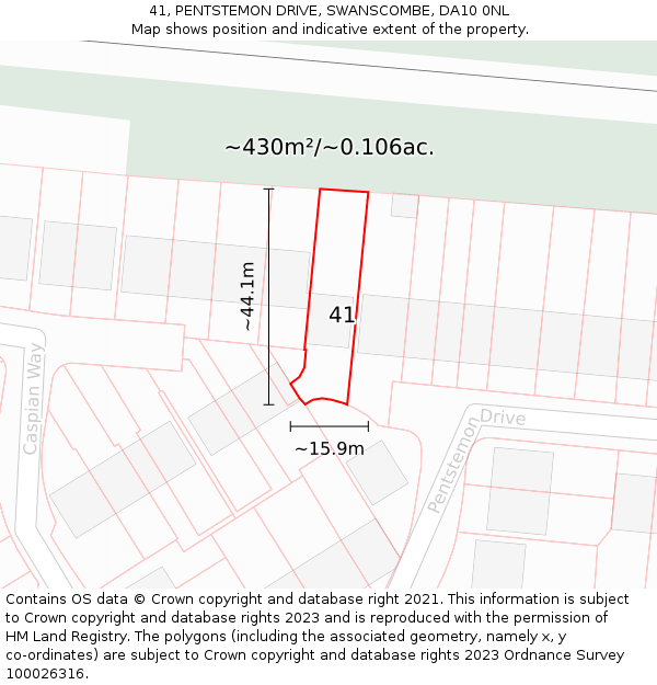 41, PENTSTEMON DRIVE, SWANSCOMBE, DA10 0NL: Plot and title map