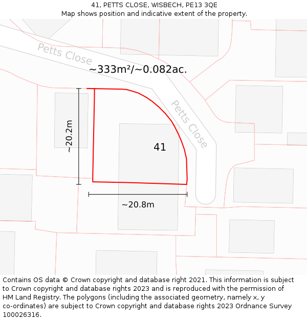 41, PETTS CLOSE, WISBECH, PE13 3QE: Plot and title map