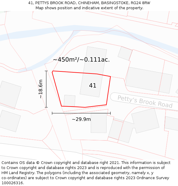 41, PETTYS BROOK ROAD, CHINEHAM, BASINGSTOKE, RG24 8RW: Plot and title map