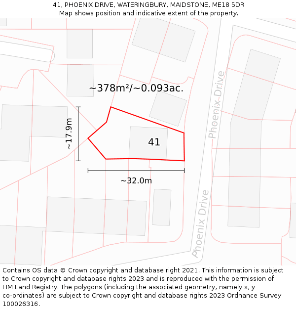 41, PHOENIX DRIVE, WATERINGBURY, MAIDSTONE, ME18 5DR: Plot and title map