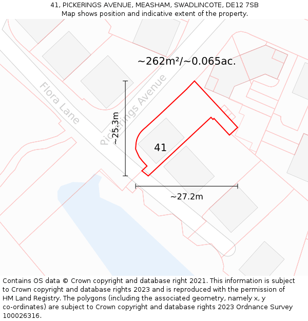 41, PICKERINGS AVENUE, MEASHAM, SWADLINCOTE, DE12 7SB: Plot and title map