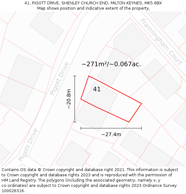 41, PIGOTT DRIVE, SHENLEY CHURCH END, MILTON KEYNES, MK5 6BX: Plot and title map