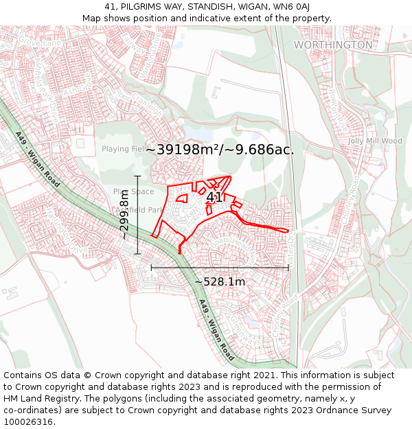 41, PILGRIMS WAY, STANDISH, WIGAN, WN6 0AJ: Plot and title map