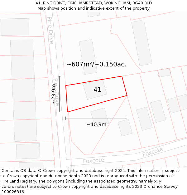 41, PINE DRIVE, FINCHAMPSTEAD, WOKINGHAM, RG40 3LD: Plot and title map