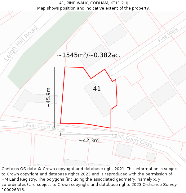 41, PINE WALK, COBHAM, KT11 2HJ: Plot and title map