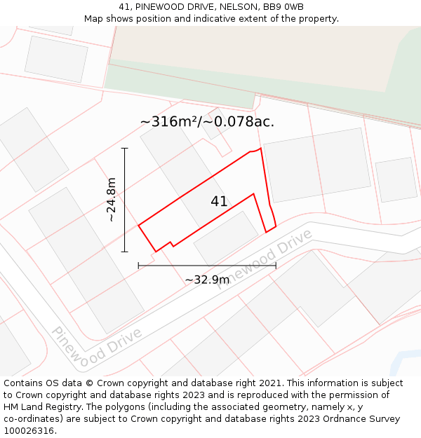 41, PINEWOOD DRIVE, NELSON, BB9 0WB: Plot and title map