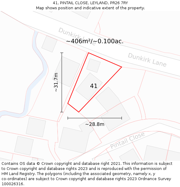 41, PINTAIL CLOSE, LEYLAND, PR26 7RY: Plot and title map